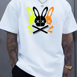 Men's casual round neck T-shirt with unique rabbit skull pattern - the perfect choice for summer